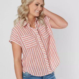 NWT Lucky Brand Women's Back Tied Short Sleeve Striped Shirt Size XL